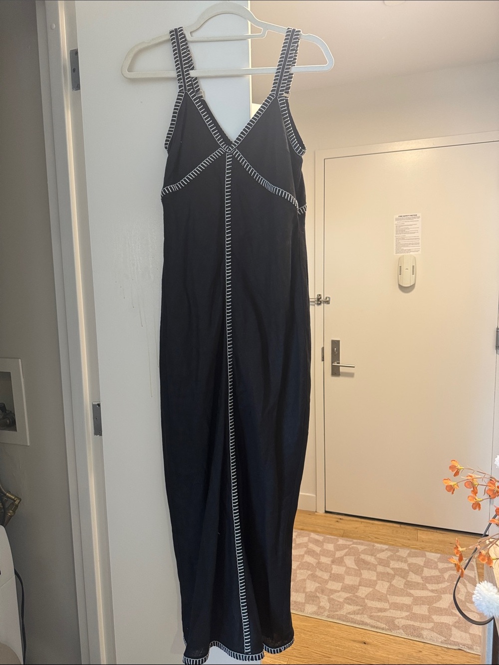 DISSH Black Maxi Dress with White Stripe Trim